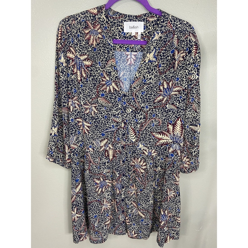 Ba&sh Dress Womens Small‎ Brown Robe Jim Floral Fall Mini Boho Relaxed Hippie